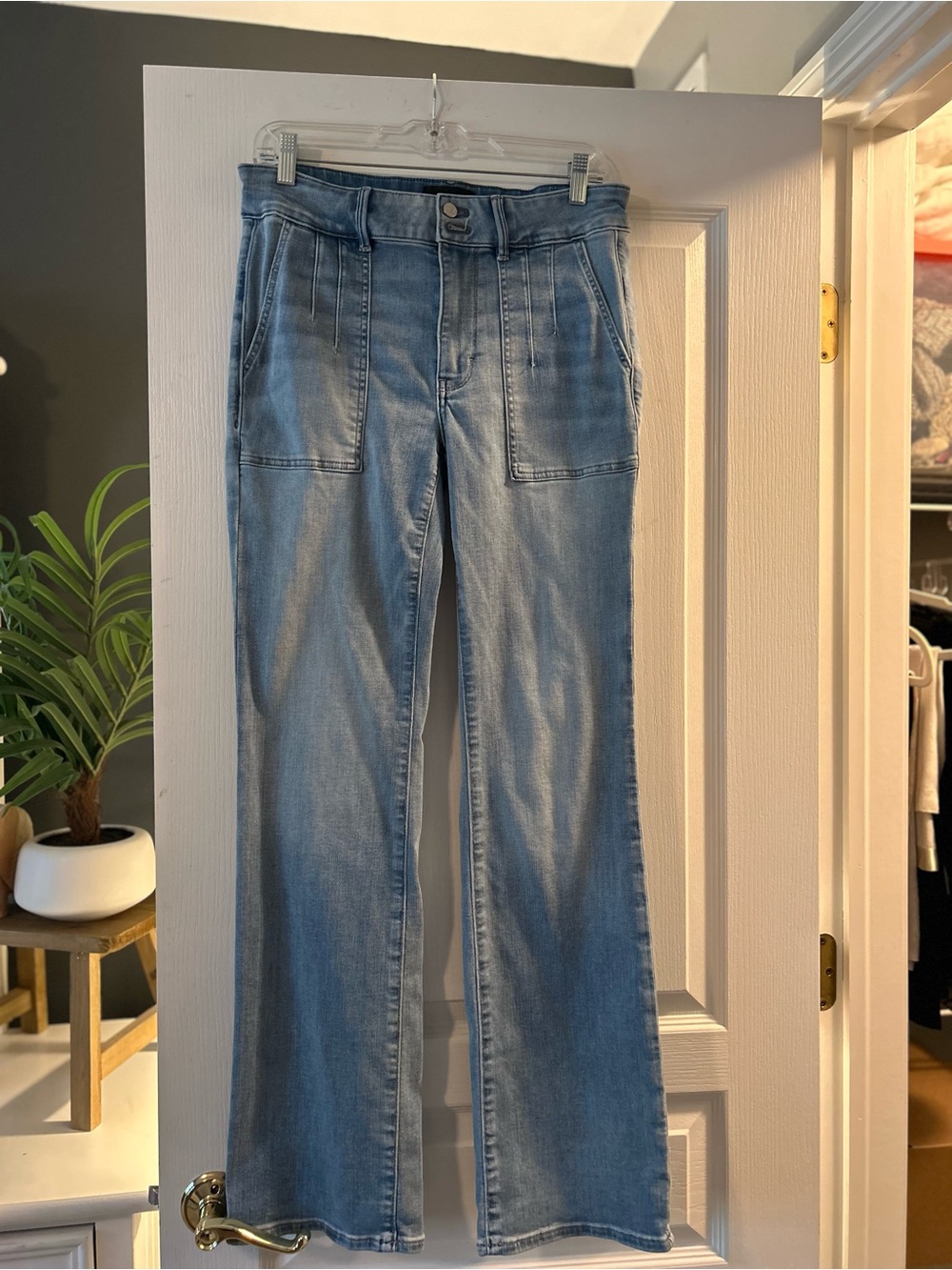 White House Black Market Light Blue Flare Jeans with Front Patch Pockets